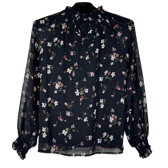 Madewell Floral Backyard Blooms Smocked Mockneck Sheer Top XS - Picture 4 of 14